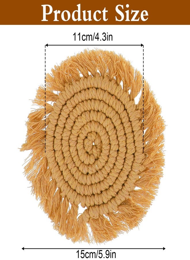 Guduling 4pcs Boho Macrame Coasters, Handmade Woven Coasters with Tassel Edges, for Coffee, Home, Kitchen, Office, Table Decoration - Image 3